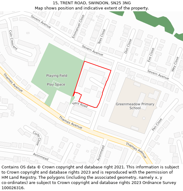 15, TRENT ROAD, SWINDON, SN25 3NG: Location map and indicative extent of plot