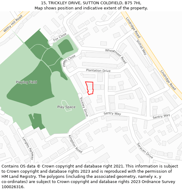 15, TRICKLEY DRIVE, SUTTON COLDFIELD, B75 7HL: Location map and indicative extent of plot