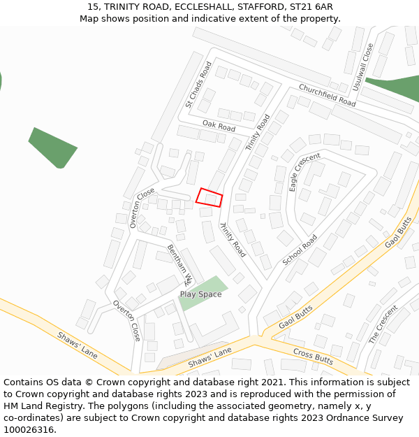 15, TRINITY ROAD, ECCLESHALL, STAFFORD, ST21 6AR: Location map and indicative extent of plot