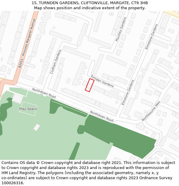 15, TURNDEN GARDENS, CLIFTONVILLE, MARGATE, CT9 3HB: Location map and indicative extent of plot