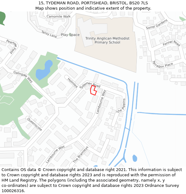 15, TYDEMAN ROAD, PORTISHEAD, BRISTOL, BS20 7LS: Location map and indicative extent of plot