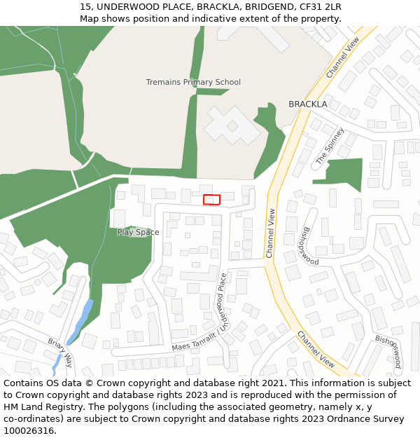 15, UNDERWOOD PLACE, BRACKLA, BRIDGEND, CF31 2LR: Location map and indicative extent of plot