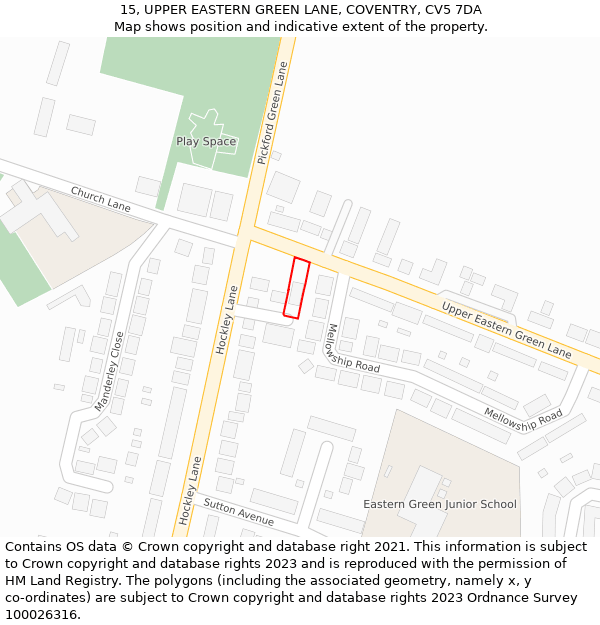 15, UPPER EASTERN GREEN LANE, COVENTRY, CV5 7DA: Location map and indicative extent of plot