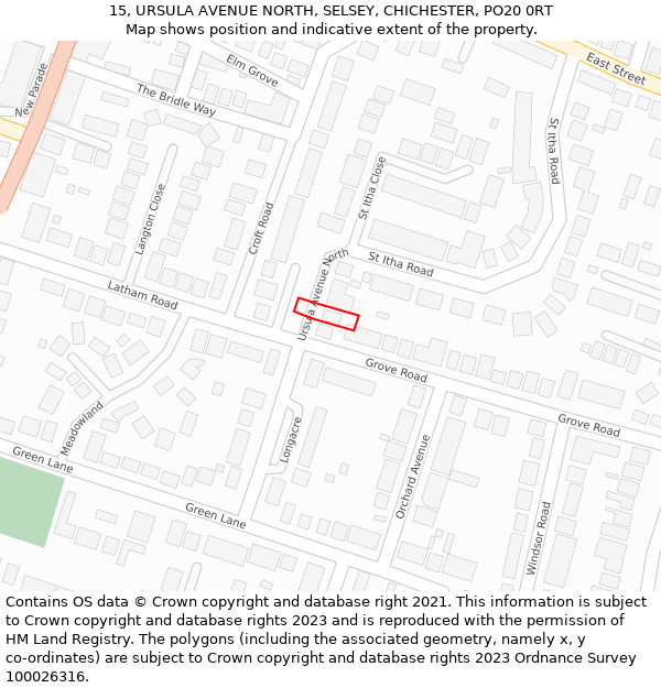 15, URSULA AVENUE NORTH, SELSEY, CHICHESTER, PO20 0RT: Location map and indicative extent of plot