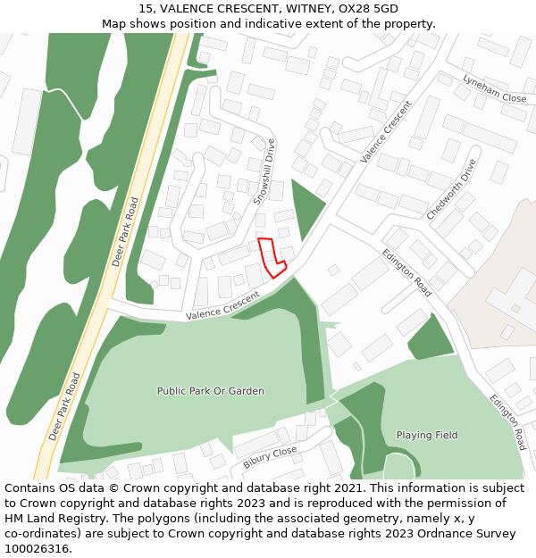 15, VALENCE CRESCENT, WITNEY, OX28 5GD: Location map and indicative extent of plot