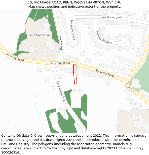 15, VICARAGE ROAD, PENN, WOLVERHAMPTON, WV4 5HU: Location map and indicative extent of plot