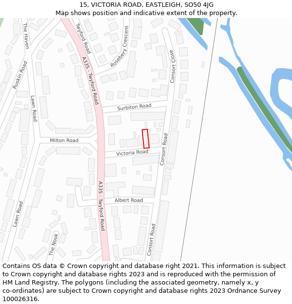 15, VICTORIA ROAD, EASTLEIGH, SO50 4JG: Location map and indicative extent of plot