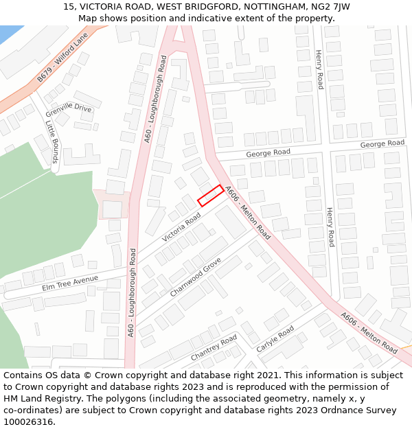 15, VICTORIA ROAD, WEST BRIDGFORD, NOTTINGHAM, NG2 7JW: Location map and indicative extent of plot