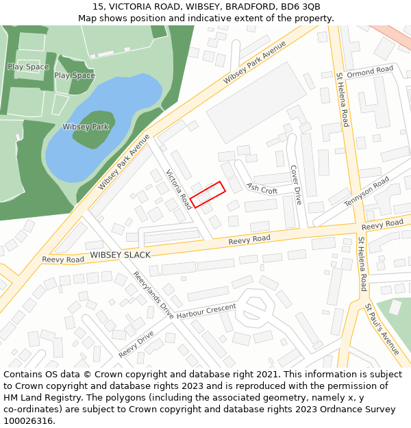 15, VICTORIA ROAD, WIBSEY, BRADFORD, BD6 3QB: Location map and indicative extent of plot