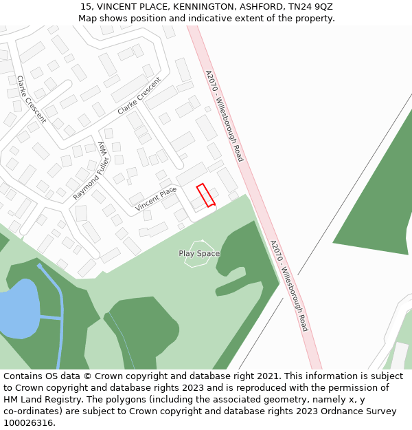15, VINCENT PLACE, KENNINGTON, ASHFORD, TN24 9QZ: Location map and indicative extent of plot