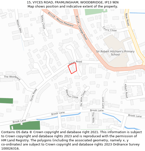 15, VYCES ROAD, FRAMLINGHAM, WOODBRIDGE, IP13 9EN: Location map and indicative extent of plot