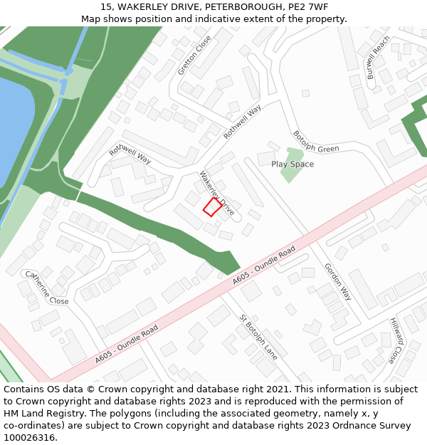 15, WAKERLEY DRIVE, PETERBOROUGH, PE2 7WF: Location map and indicative extent of plot