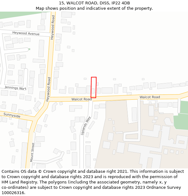 15, WALCOT ROAD, DISS, IP22 4DB: Location map and indicative extent of plot