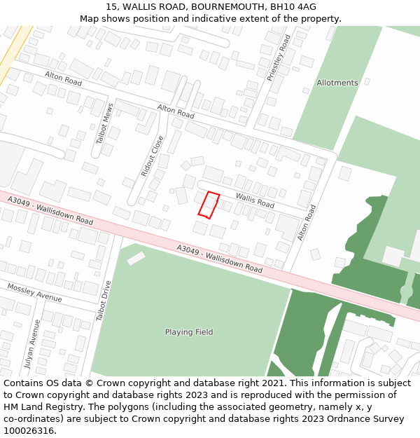 15, WALLIS ROAD, BOURNEMOUTH, BH10 4AG: Location map and indicative extent of plot