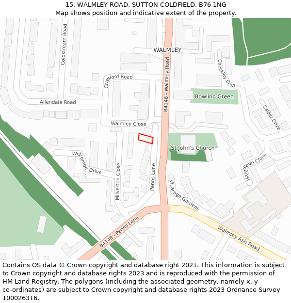 15, WALMLEY ROAD, SUTTON COLDFIELD, B76 1NG: Location map and indicative extent of plot