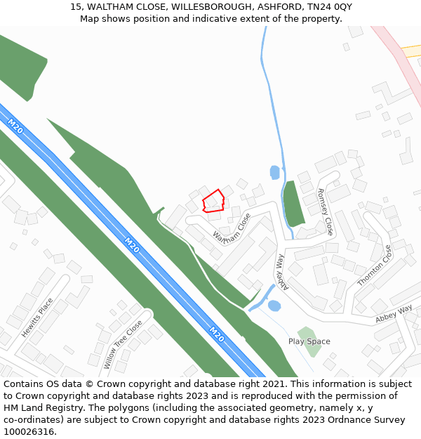 15, WALTHAM CLOSE, WILLESBOROUGH, ASHFORD, TN24 0QY: Location map and indicative extent of plot