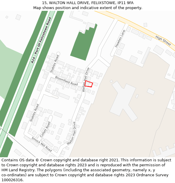 15, WALTON HALL DRIVE, FELIXSTOWE, IP11 9FA: Location map and indicative extent of plot