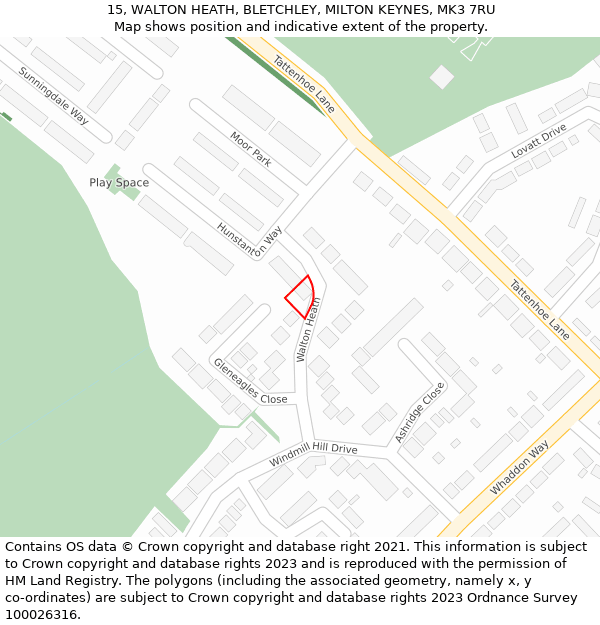 15, WALTON HEATH, BLETCHLEY, MILTON KEYNES, MK3 7RU: Location map and indicative extent of plot