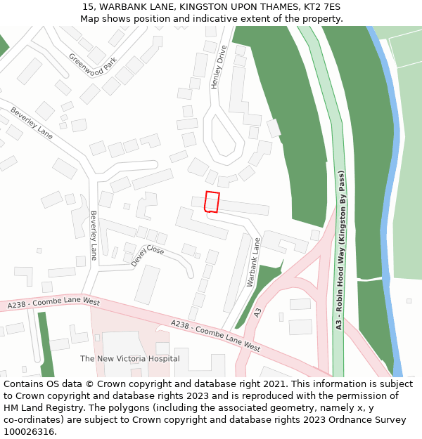 15, WARBANK LANE, KINGSTON UPON THAMES, KT2 7ES: Location map and indicative extent of plot
