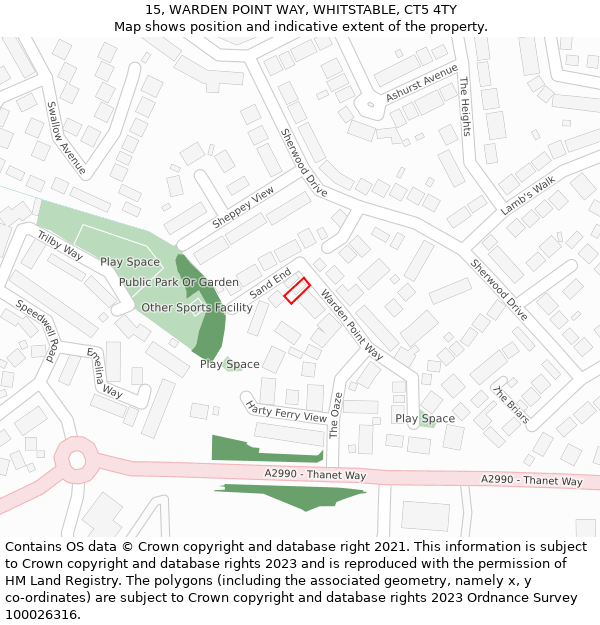 15, WARDEN POINT WAY, WHITSTABLE, CT5 4TY: Location map and indicative extent of plot