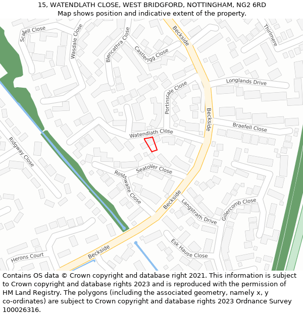 15, WATENDLATH CLOSE, WEST BRIDGFORD, NOTTINGHAM, NG2 6RD: Location map and indicative extent of plot