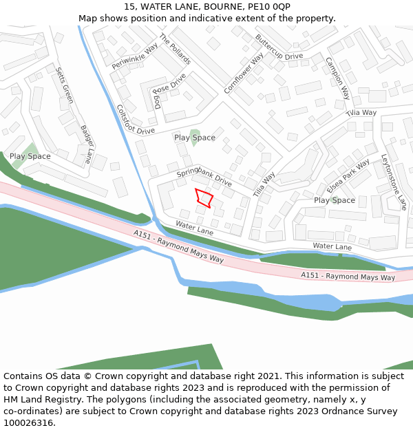 15, WATER LANE, BOURNE, PE10 0QP: Location map and indicative extent of plot