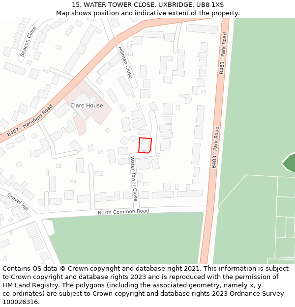 15, WATER TOWER CLOSE, UXBRIDGE, UB8 1XS: Location map and indicative extent of plot