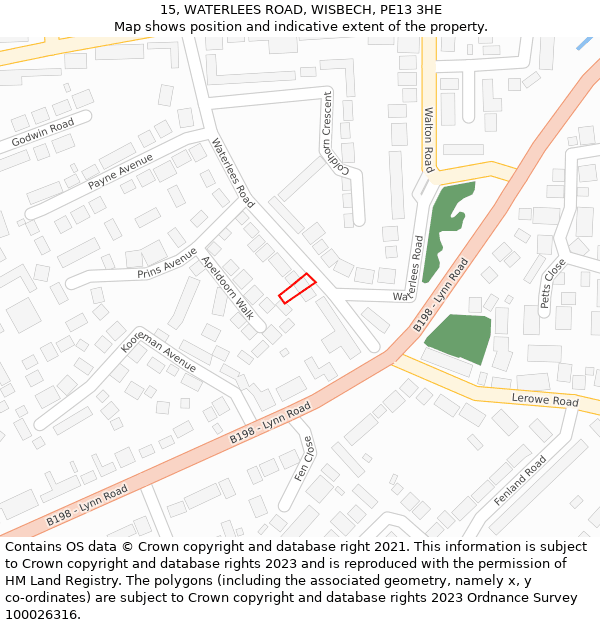 15, WATERLEES ROAD, WISBECH, PE13 3HE: Location map and indicative extent of plot