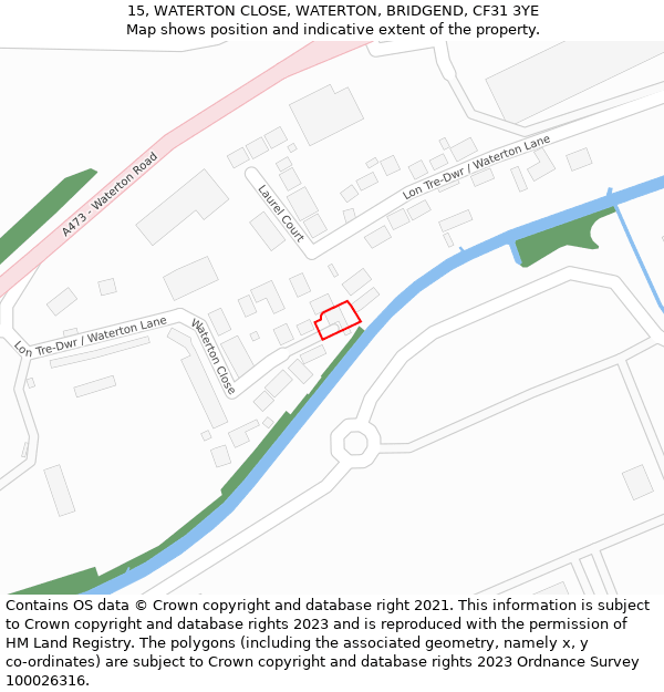 15, WATERTON CLOSE, WATERTON, BRIDGEND, CF31 3YE: Location map and indicative extent of plot