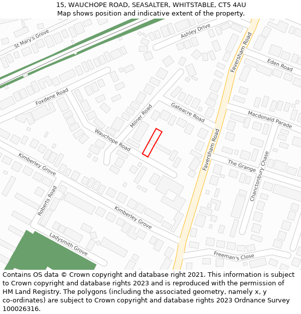 15, WAUCHOPE ROAD, SEASALTER, WHITSTABLE, CT5 4AU: Location map and indicative extent of plot