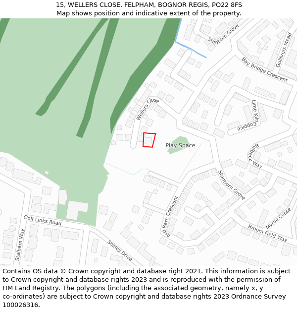 15, WELLERS CLOSE, FELPHAM, BOGNOR REGIS, PO22 8FS: Location map and indicative extent of plot