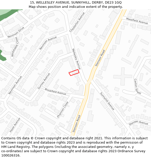 15, WELLESLEY AVENUE, SUNNYHILL, DERBY, DE23 1GQ: Location map and indicative extent of plot