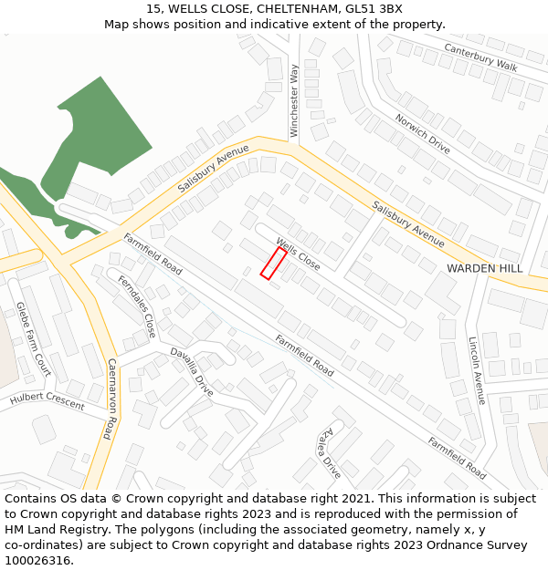 15, WELLS CLOSE, CHELTENHAM, GL51 3BX: Location map and indicative extent of plot