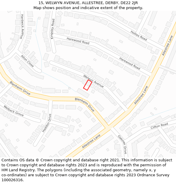 15, WELWYN AVENUE, ALLESTREE, DERBY, DE22 2JR: Location map and indicative extent of plot
