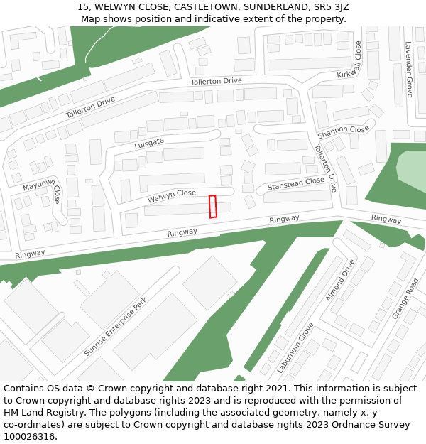 15, WELWYN CLOSE, CASTLETOWN, SUNDERLAND, SR5 3JZ: Location map and indicative extent of plot