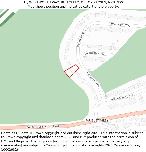 15, WENTWORTH WAY, BLETCHLEY, MILTON KEYNES, MK3 7RW: Location map and indicative extent of plot