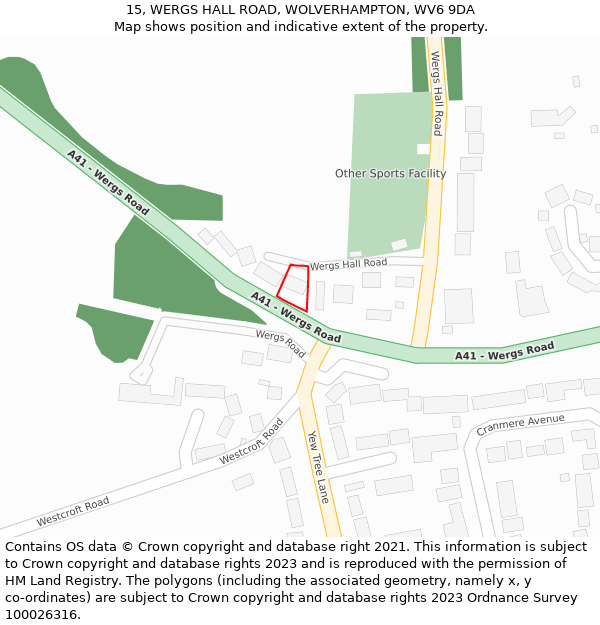15, WERGS HALL ROAD, WOLVERHAMPTON, WV6 9DA: Location map and indicative extent of plot