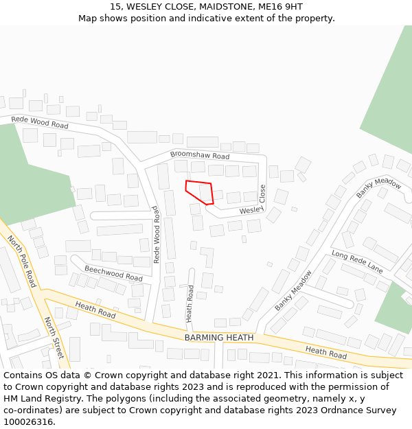 15, WESLEY CLOSE, MAIDSTONE, ME16 9HT: Location map and indicative extent of plot