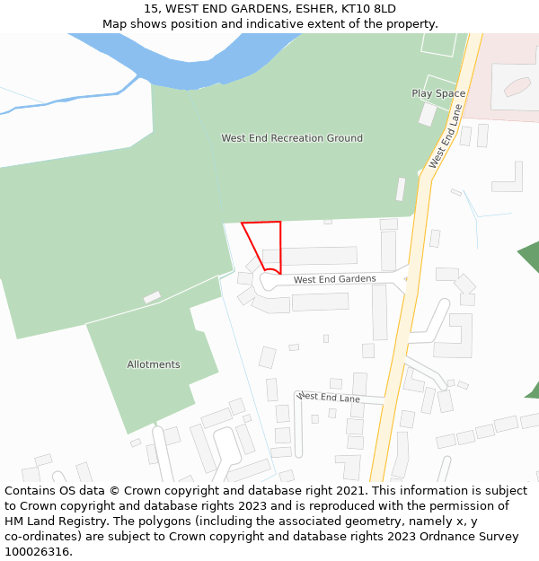 15, WEST END GARDENS, ESHER, KT10 8LD: Location map and indicative extent of plot
