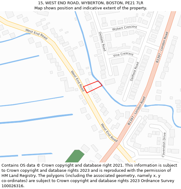 15, WEST END ROAD, WYBERTON, BOSTON, PE21 7LR: Location map and indicative extent of plot