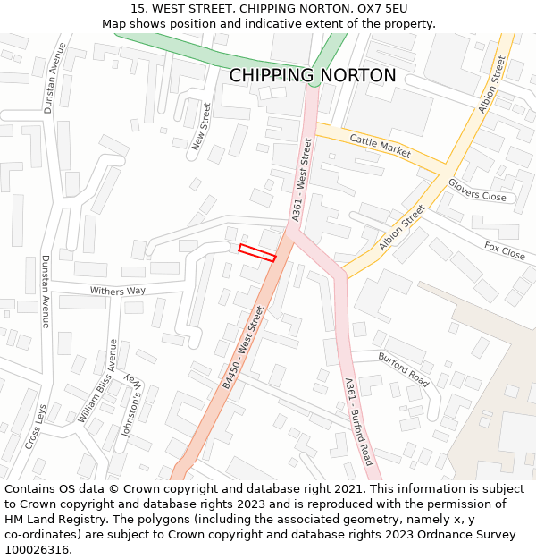 15, WEST STREET, CHIPPING NORTON, OX7 5EU: Location map and indicative extent of plot