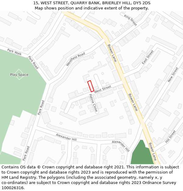 15, WEST STREET, QUARRY BANK, BRIERLEY HILL, DY5 2DS: Location map and indicative extent of plot