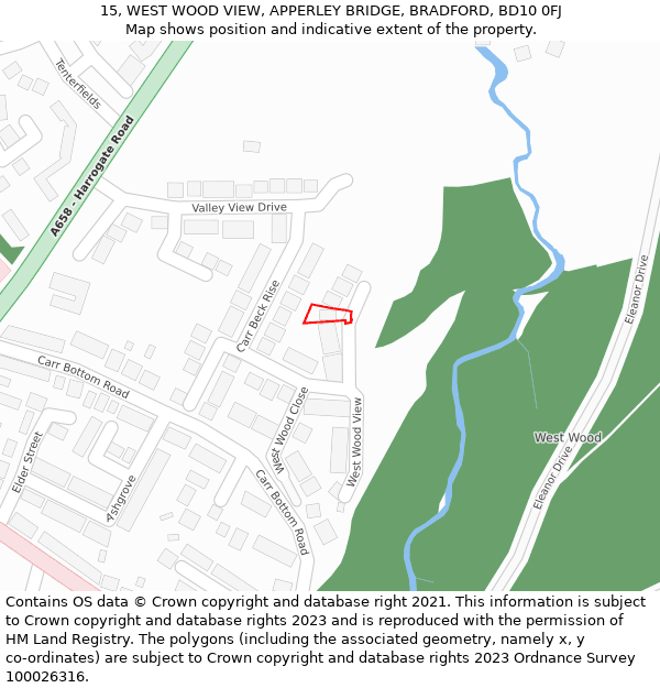 15, WEST WOOD VIEW, APPERLEY BRIDGE, BRADFORD, BD10 0FJ: Location map and indicative extent of plot