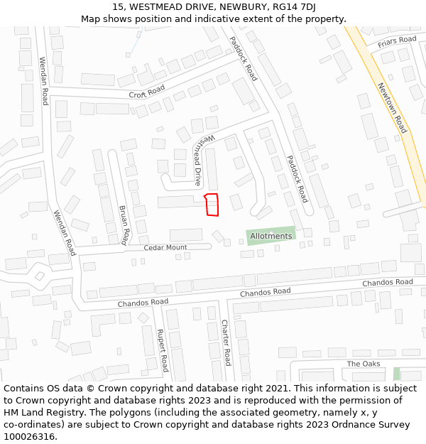 15, WESTMEAD DRIVE, NEWBURY, RG14 7DJ: Location map and indicative extent of plot