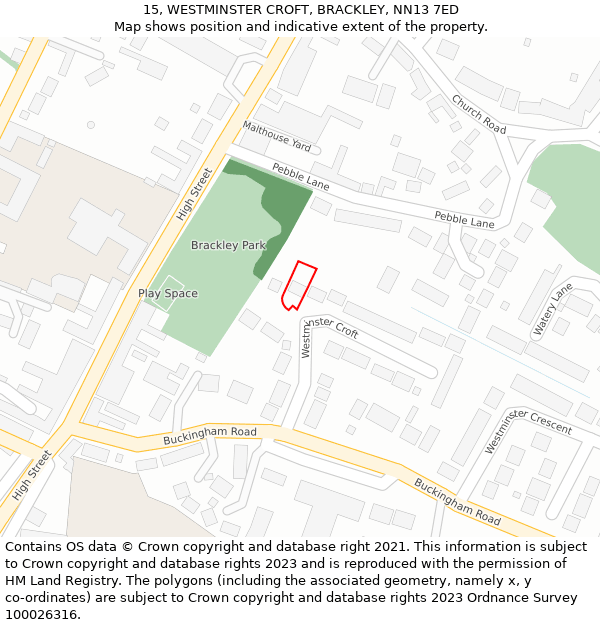 15, WESTMINSTER CROFT, BRACKLEY, NN13 7ED: Location map and indicative extent of plot