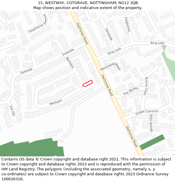 15, WESTWAY, COTGRAVE, NOTTINGHAM, NG12 3QB: Location map and indicative extent of plot