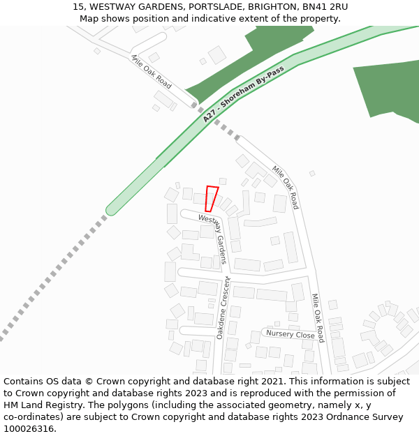 15, WESTWAY GARDENS, PORTSLADE, BRIGHTON, BN41 2RU: Location map and indicative extent of plot