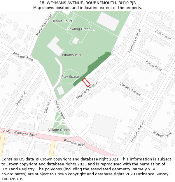 15, WEYMANS AVENUE, BOURNEMOUTH, BH10 7JR: Location map and indicative extent of plot