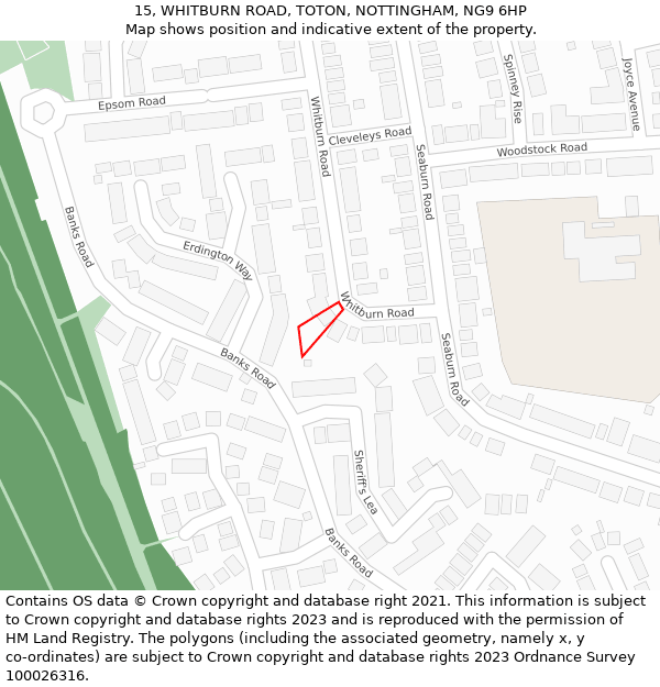 15, WHITBURN ROAD, TOTON, NOTTINGHAM, NG9 6HP: Location map and indicative extent of plot