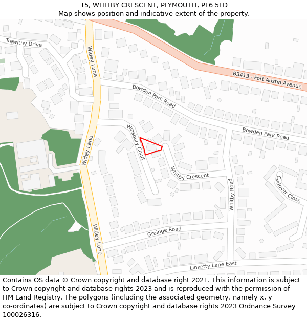15, WHITBY CRESCENT, PLYMOUTH, PL6 5LD: Location map and indicative extent of plot